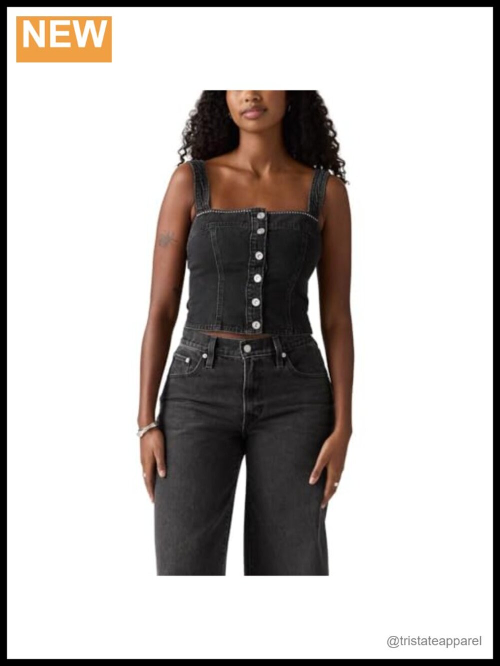 Women's Cotton Tank Top Button Detailing Straight Neckline Sleeveless